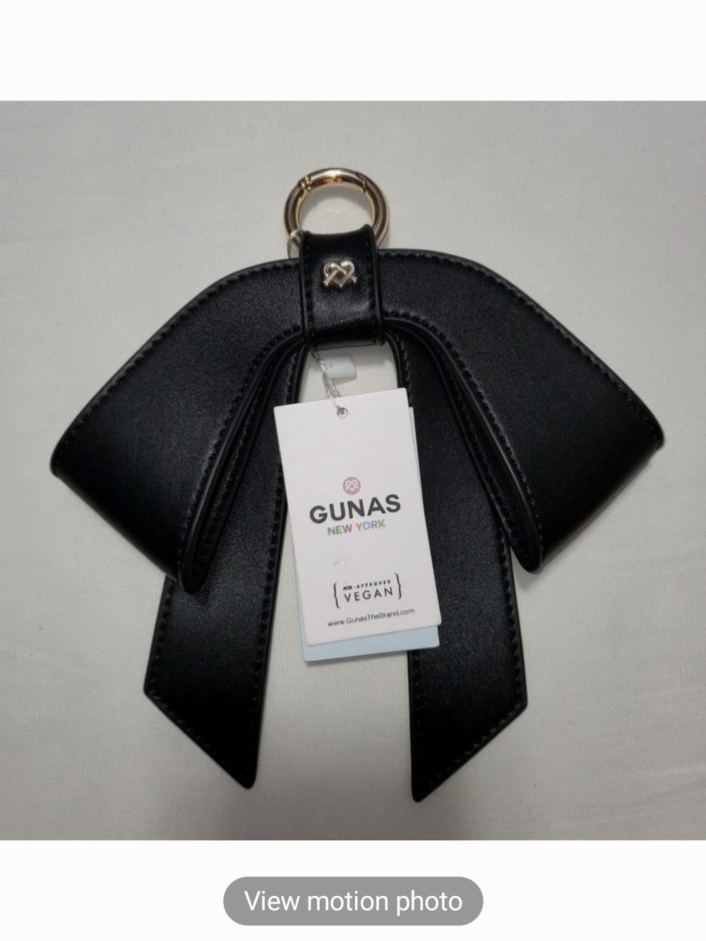 GUNAS New York Black Vegan Leather Bow Keychain Or Bag Charm